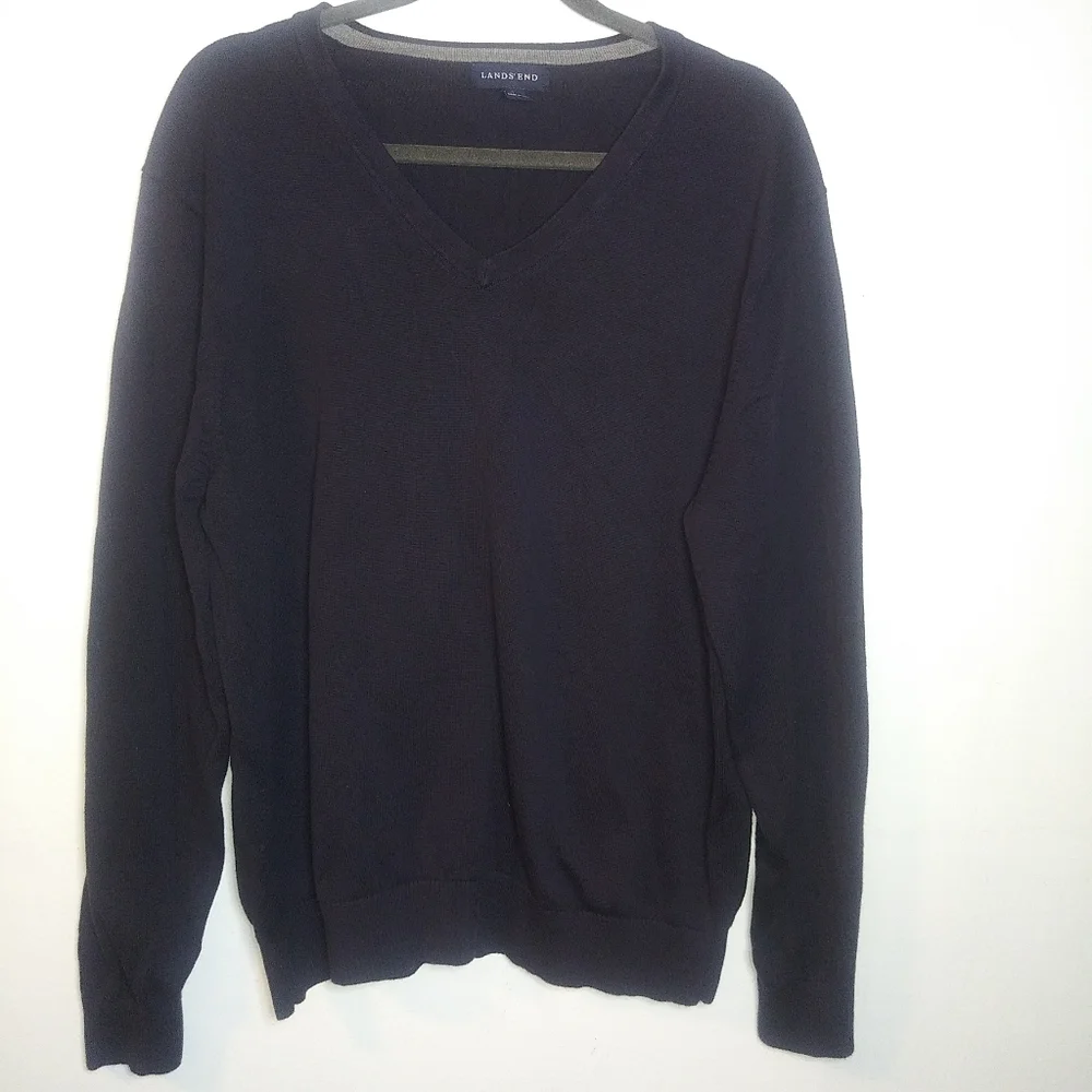 Lands End| Blue V-neck Sweater Sz L